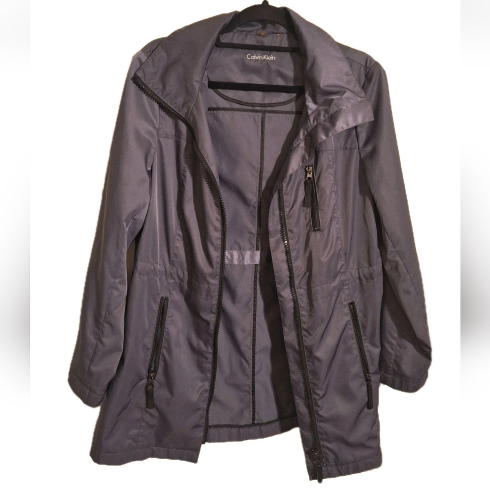 Calvin Klein Gray Silver Hooded Windbreaker Jacket Full Zip Mens Size M NWOT